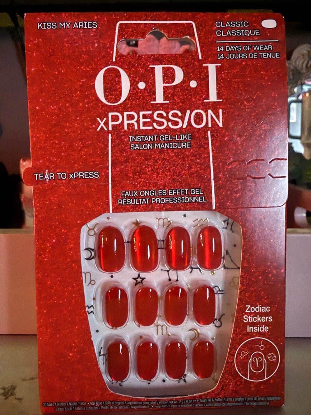 OPI xPRESS/ON “Kiss My Aries” Classic Sparkling Red Press-On Nails - Picture 4 of 10